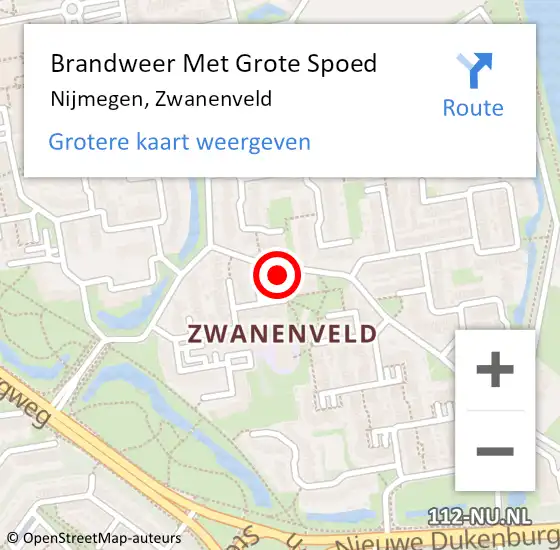 Locatie op kaart van de 112 melding: Brandweer Met Grote Spoed Naar Nijmegen, Zwanenveld op 22 oktober 2016 07:16