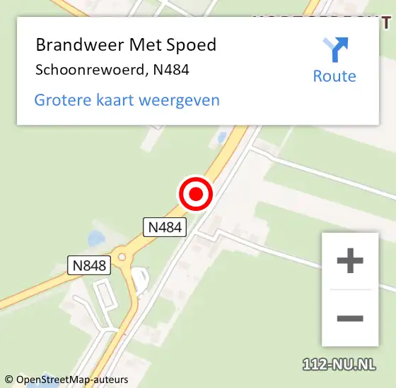 Locatie op kaart van de 112 melding: Brandweer Met Spoed Naar Schoonrewoerd, N484 op 22 oktober 2016 09:04