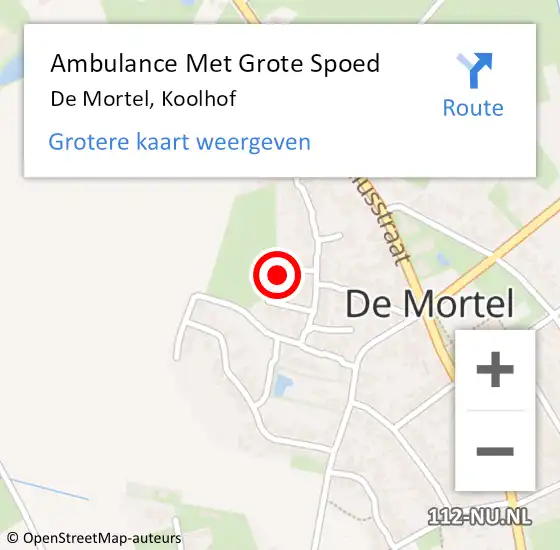 Locatie op kaart van de 112 melding: Ambulance Met Grote Spoed Naar De Mortel, Koolhof op 22 oktober 2016 09:17