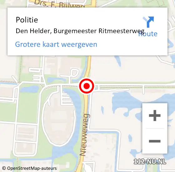 Locatie op kaart van de 112 melding: Politie Den Helder, Burgemeester Ritmeesterweg op 22 oktober 2016 12:16
