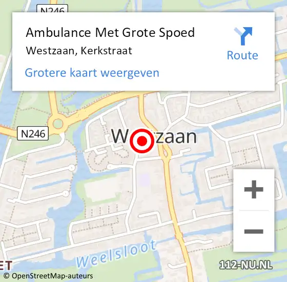 Locatie op kaart van de 112 melding: Ambulance Met Grote Spoed Naar Westzaan, Kerkstraat op 31 december 2013 10:16