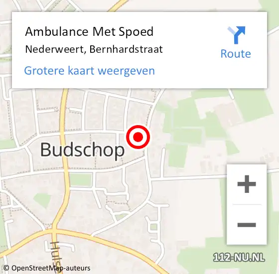 Locatie op kaart van de 112 melding: Ambulance Met Spoed Naar Nederweert, Bernhardstraat op 22 oktober 2016 12:18