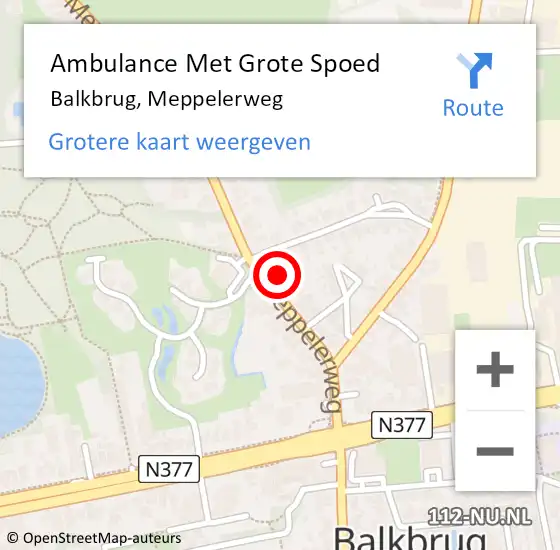 Locatie op kaart van de 112 melding: Ambulance Met Grote Spoed Naar Balkbrug, Meppelerweg op 22 oktober 2016 12:19
