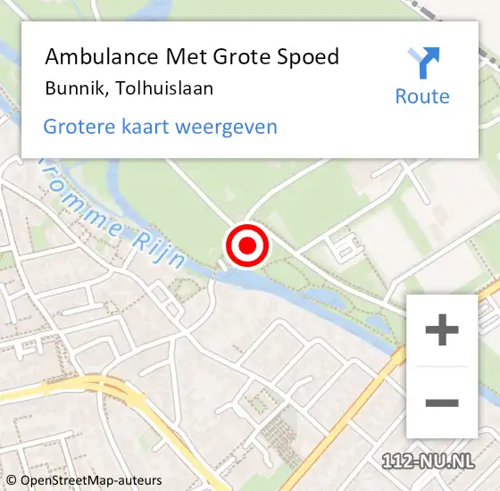 Locatie op kaart van de 112 melding: Ambulance Met Grote Spoed Naar Bunnik, Tolhuislaan op 22 oktober 2016 12:33
