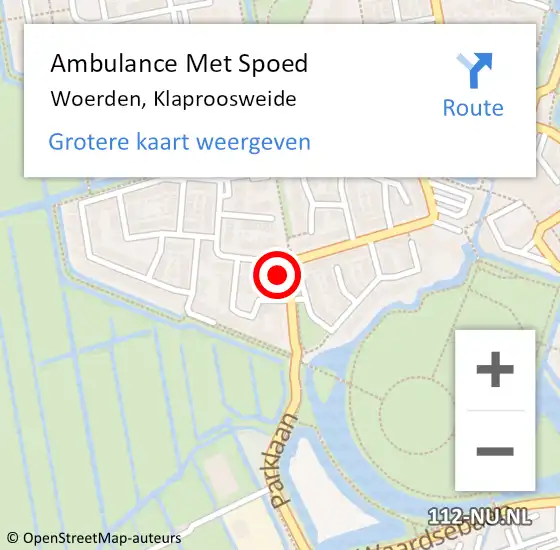 Locatie op kaart van de 112 melding: Ambulance Met Spoed Naar Woerden, Klaproosweide op 22 oktober 2016 13:25