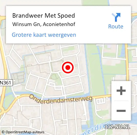 Locatie op kaart van de 112 melding: Brandweer Met Spoed Naar Winsum Gn, Aconietenhof op 31 december 2013 10:20