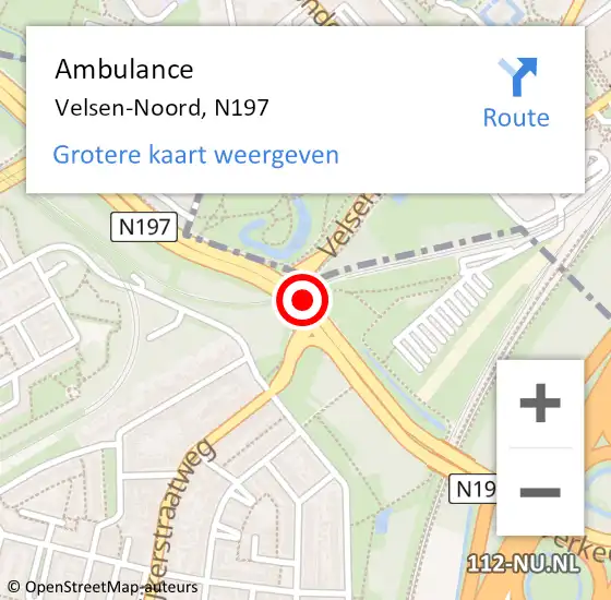 Locatie op kaart van de 112 melding: Ambulance Velsen-Noord, N197 op 22 oktober 2016 16:00