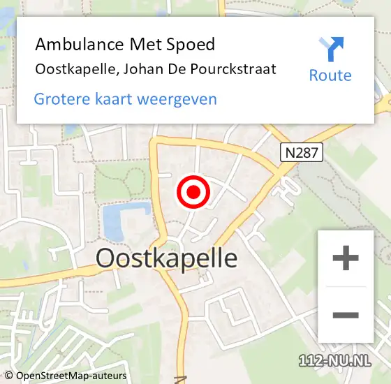 Locatie op kaart van de 112 melding: Ambulance Met Spoed Naar Oostkapelle, Johan De Pourckstraat op 22 oktober 2016 16:18