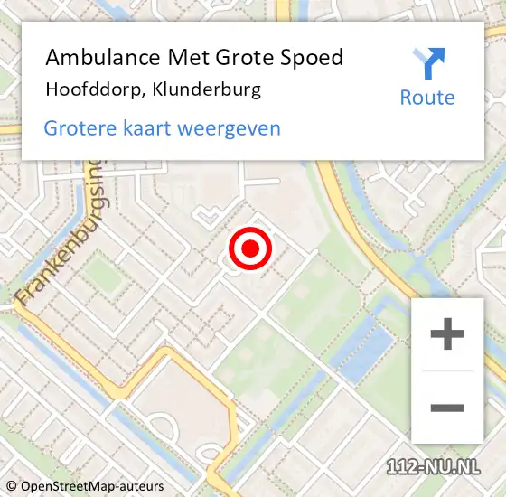 Locatie op kaart van de 112 melding: Ambulance Met Grote Spoed Naar Hoofddorp, Klunderburg op 22 oktober 2016 17:33