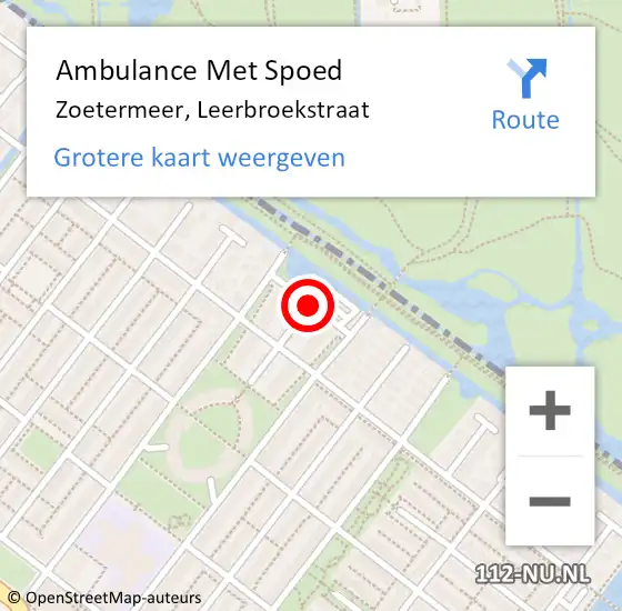Locatie op kaart van de 112 melding: Ambulance Met Spoed Naar Zoetermeer, Leerbroekstraat op 22 oktober 2016 17:42