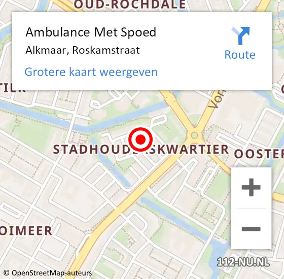 Locatie op kaart van de 112 melding: Ambulance Met Spoed Naar Alkmaar, Roskamstraat op 22 oktober 2016 19:10