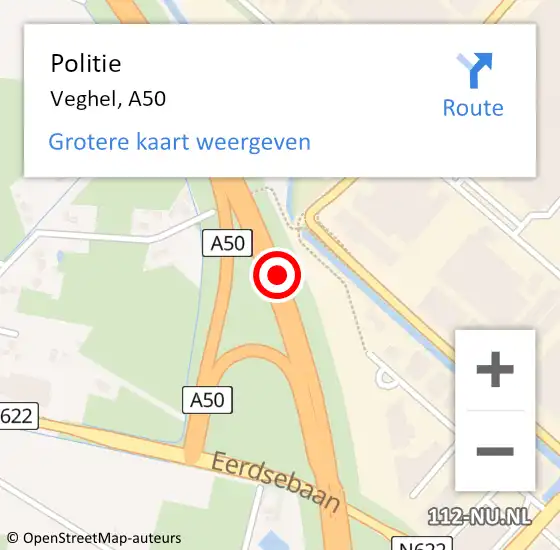Locatie op kaart van de 112 melding: Politie Veghel, A50 op 22 oktober 2016 19:59