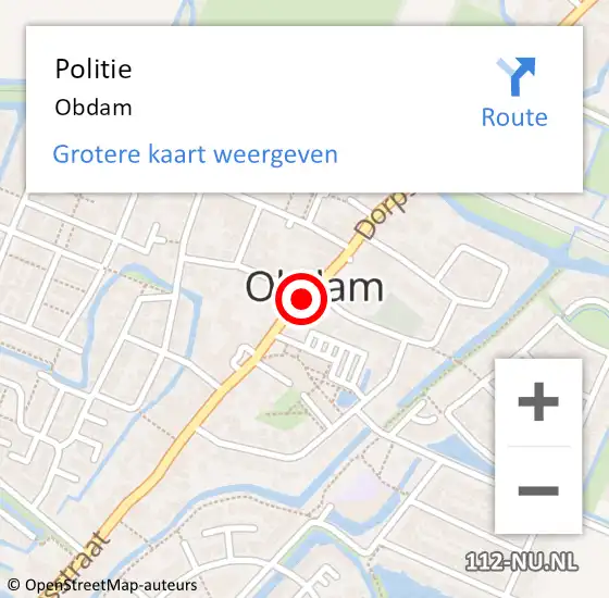 Locatie op kaart van de 112 melding: Politie Obdam op 22 oktober 2016 20:52