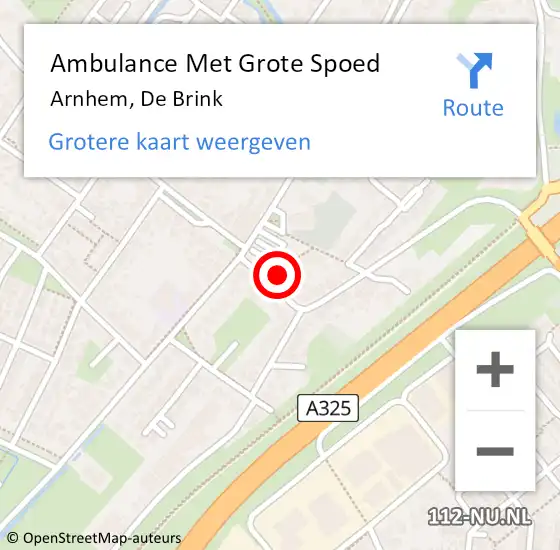 Locatie op kaart van de 112 melding: Ambulance Met Grote Spoed Naar Arnhem, De Brink op 22 oktober 2016 20:57