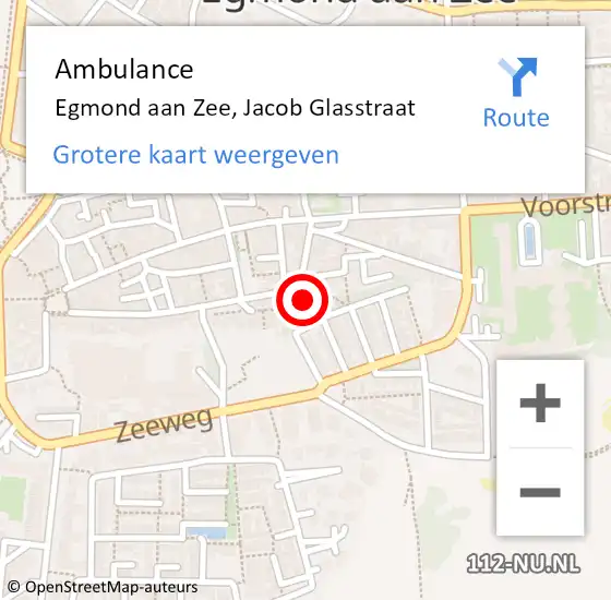 Locatie op kaart van de 112 melding: Ambulance Egmond aan Zee, Jacob Glasstraat op 22 oktober 2016 21:46