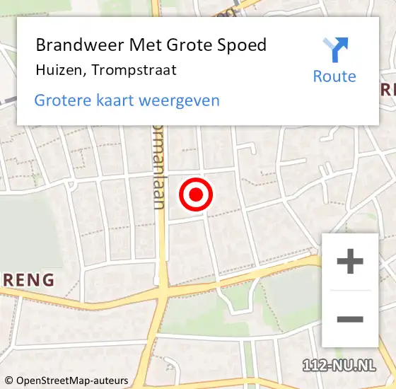 Locatie op kaart van de 112 melding: Brandweer Met Grote Spoed Naar Huizen, Trompstraat op 22 oktober 2016 21:51