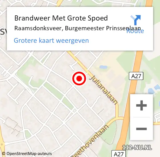 Locatie op kaart van de 112 melding: Brandweer Met Grote Spoed Naar Raamsdonksveer, Burgemeester Prinssenlaan op 23 oktober 2016 01:53