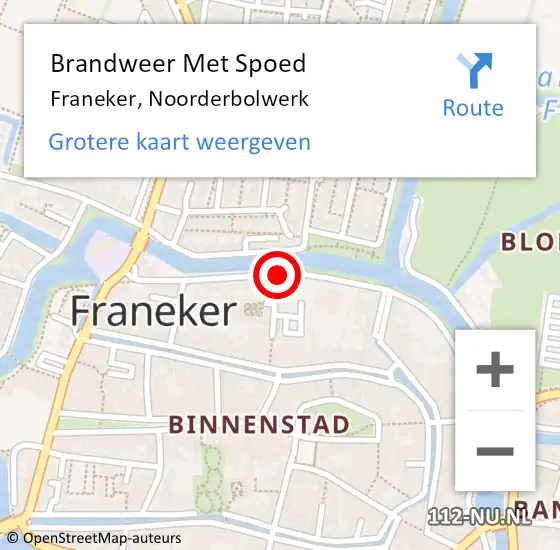 Locatie op kaart van de 112 melding: Brandweer Met Spoed Naar Franeker, Noorderbolwerk op 31 december 2013 11:08