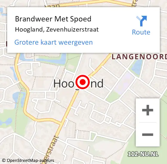Locatie op kaart van de 112 melding: Brandweer Met Spoed Naar Hoogland, Zevenhuizerstraat op 23 oktober 2016 08:06