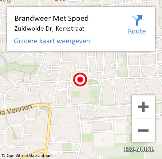 Locatie op kaart van de 112 melding: Brandweer Met Spoed Naar Zuidwolde Dr, Kerkstraat op 23 oktober 2016 10:54