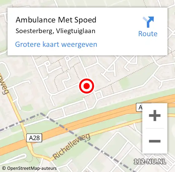 Locatie op kaart van de 112 melding: Ambulance Met Spoed Naar Soesterberg, Vliegtuiglaan op 23 oktober 2016 11:04