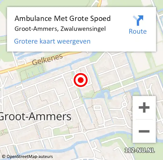 Locatie op kaart van de 112 melding: Ambulance Met Grote Spoed Naar Groot-Ammers, Zwaluwensingel op 23 oktober 2016 11:07