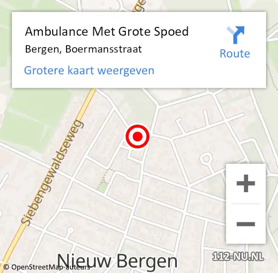 Locatie op kaart van de 112 melding: Ambulance Met Grote Spoed Naar Bergen, Boermansstraat op 23 oktober 2016 12:23