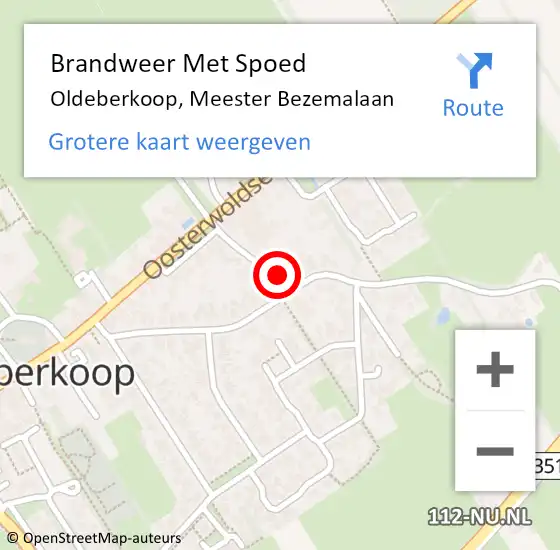 Locatie op kaart van de 112 melding: Brandweer Met Spoed Naar Oldeberkoop, Meester Bezemalaan op 23 oktober 2016 13:53