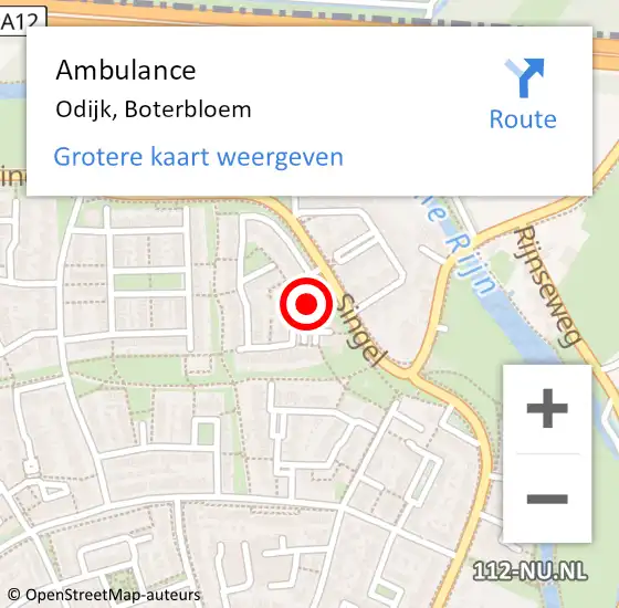 Locatie op kaart van de 112 melding: Ambulance Odijk, Boterbloem op 23 oktober 2016 14:04