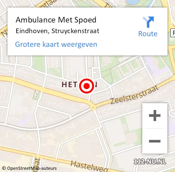 Locatie op kaart van de 112 melding: Ambulance Met Spoed Naar Eindhoven, Struyckenstraat op 23 oktober 2016 16:38