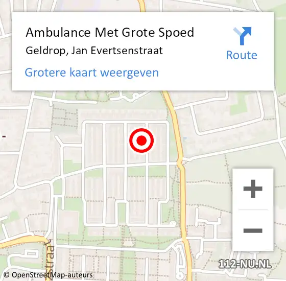 Locatie op kaart van de 112 melding: Ambulance Met Grote Spoed Naar Geldrop, Jan Evertsenstraat op 23 oktober 2016 17:19