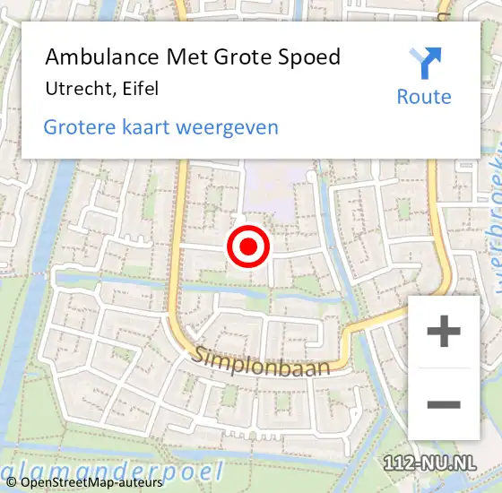 Locatie op kaart van de 112 melding: Ambulance Met Grote Spoed Naar Utrecht, Eifel op 23 oktober 2016 17:22