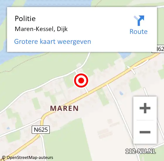 Locatie op kaart van de 112 melding: Politie Maren-Kessel, Dijk op 23 oktober 2016 17:52