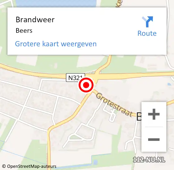 Locatie op kaart van de 112 melding: Brandweer Beers Nb, Cuijk op 23 oktober 2016 19:00