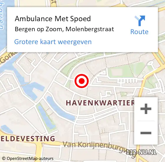 Locatie op kaart van de 112 melding: Ambulance Met Spoed Naar Bergen op Zoom, Molenbergstraat op 23 oktober 2016 20:02