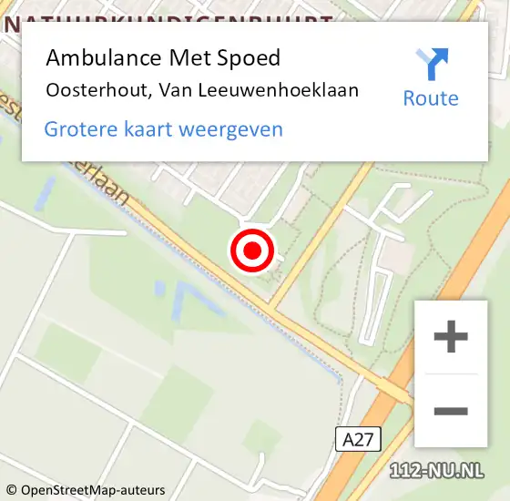 Locatie op kaart van de 112 melding: Ambulance Met Spoed Naar Oosterhout, Van Leeuwenhoeklaan op 23 oktober 2016 21:12