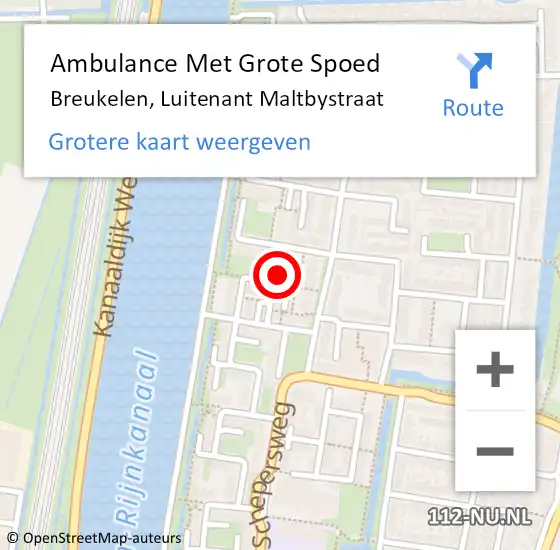 Locatie op kaart van de 112 melding: Ambulance Met Grote Spoed Naar Breukelen, Luitenant Maltbystraat op 23 oktober 2016 21:13