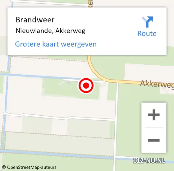 Locatie op kaart van de 112 melding: Brandweer Nieuwlande, Akkerweg op 23 oktober 2016 21:30