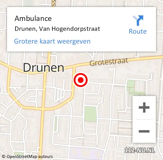 Locatie op kaart van de 112 melding: Ambulance Drunen, Van Hogendorpstraat op 23 oktober 2016 23:14