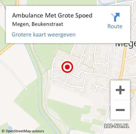 Locatie op kaart van de 112 melding: Ambulance Met Grote Spoed Naar Megen, Beukenstraat op 24 oktober 2016 01:25
