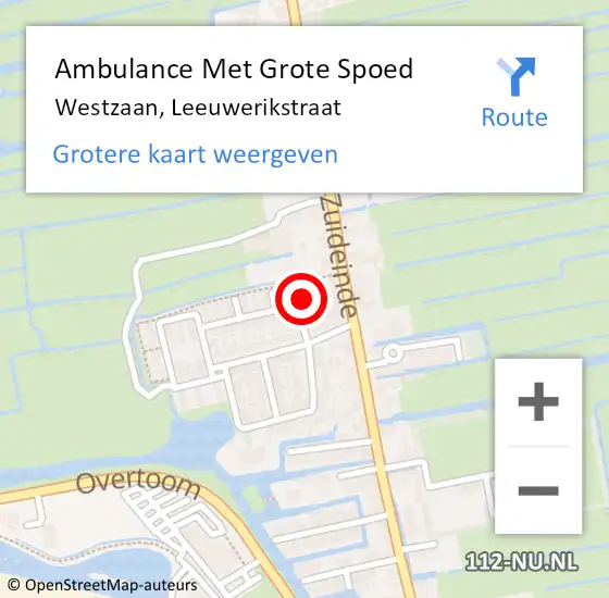 Locatie op kaart van de 112 melding: Ambulance Met Grote Spoed Naar Westzaan, Leeuwerikstraat op 24 oktober 2016 03:10