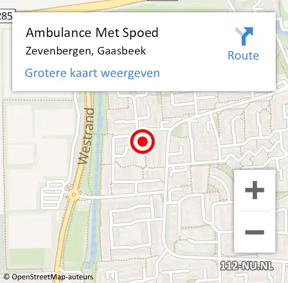 Locatie op kaart van de 112 melding: Ambulance Met Spoed Naar Zevenbergen, Gaasbeek op 24 oktober 2016 04:19