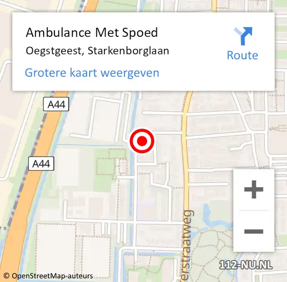 Locatie op kaart van de 112 melding: Ambulance Met Spoed Naar Oegstgeest, Starkenborglaan op 24 oktober 2016 05:45