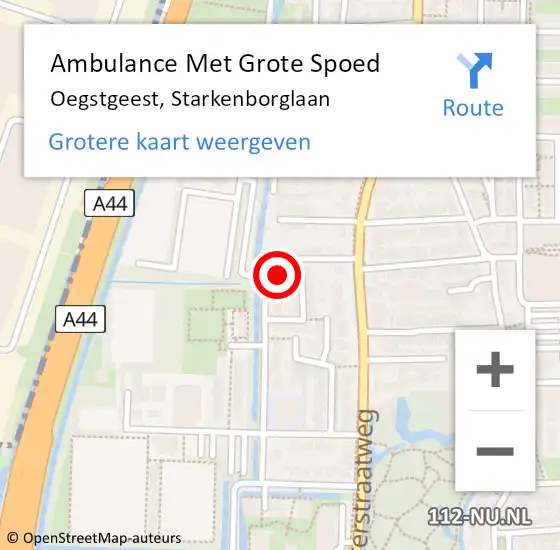 Locatie op kaart van de 112 melding: Ambulance Met Grote Spoed Naar Oegstgeest, Starkenborglaan op 24 oktober 2016 05:47