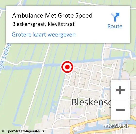 Locatie op kaart van de 112 melding: Ambulance Met Grote Spoed Naar Bleskensgraaf, Kievitstraat op 24 oktober 2016 05:48