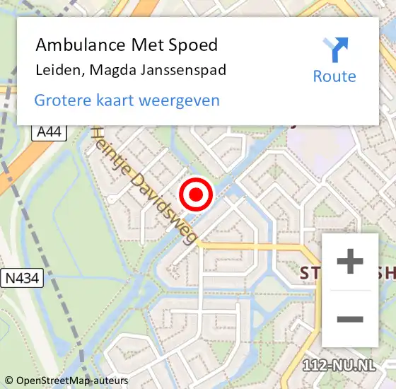 Locatie op kaart van de 112 melding: Ambulance Met Spoed Naar Leiden, Magda Janssenspad op 24 oktober 2016 07:29