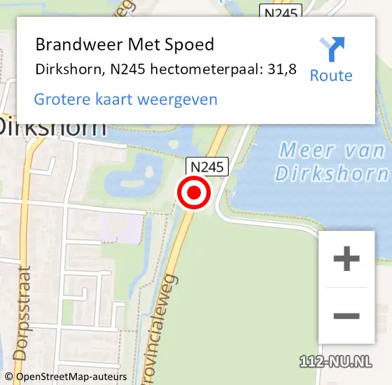 Locatie op kaart van de 112 melding: Brandweer Met Spoed Naar Dirkshorn, N245 hectometerpaal: 31,8 op 24 oktober 2016 07:47