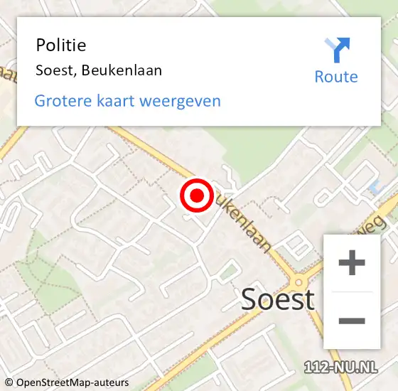 Locatie op kaart van de 112 melding: Politie Soest, Beukenlaan op 24 oktober 2016 08:42