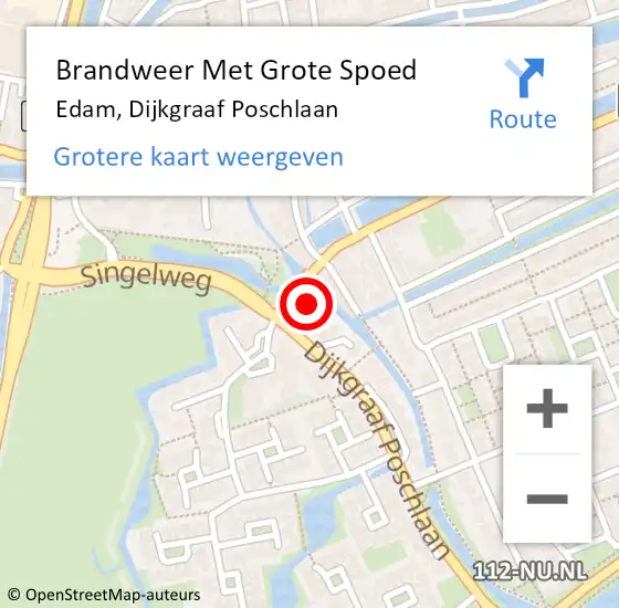 Locatie op kaart van de 112 melding: Brandweer Met Grote Spoed Naar Edam, Dijkgraaf Poschlaan op 24 oktober 2016 08:42