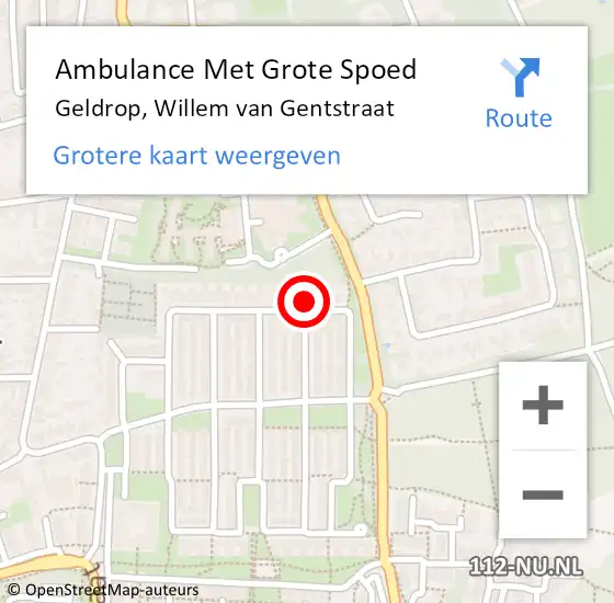 Locatie op kaart van de 112 melding: Ambulance Met Grote Spoed Naar Geldrop, Willem van Gentstraat op 24 oktober 2016 08:52